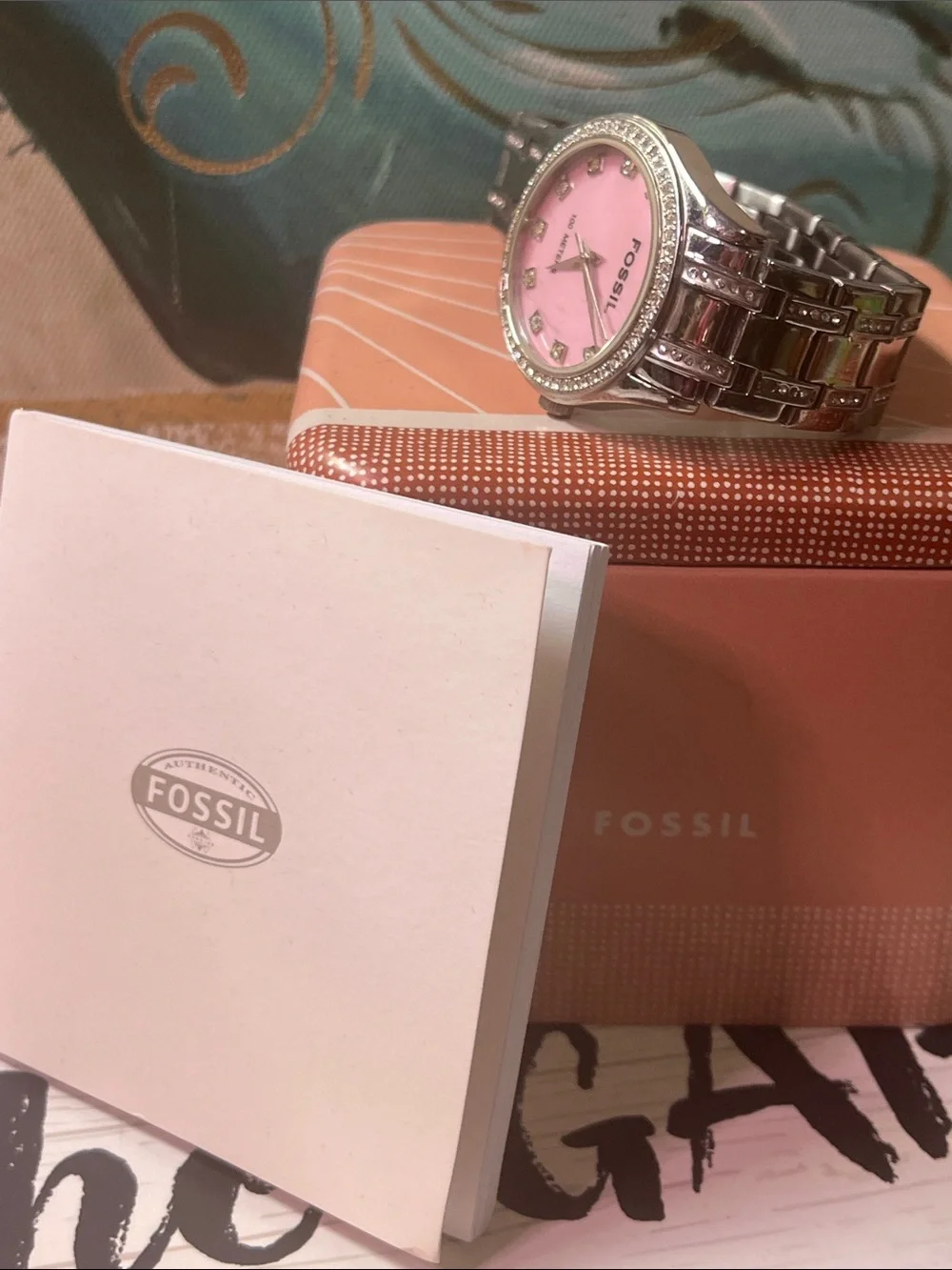 Fossil Silver-Tone Women's Watch with Pink Mother-of-Pearl Dial